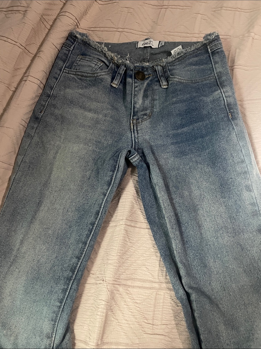 Rue21 Women's Light Blue Straight Leg Jeans with Frayed Waist